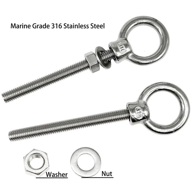 CUKAYO Eye Bolts, 5pack 3/8" X 4" Heavy Duty Shoulder Lifting Ring Threaded Eyebolts with Nuts Washers 316 Stainless Steel Marine Grade Eyebolt - Image 3